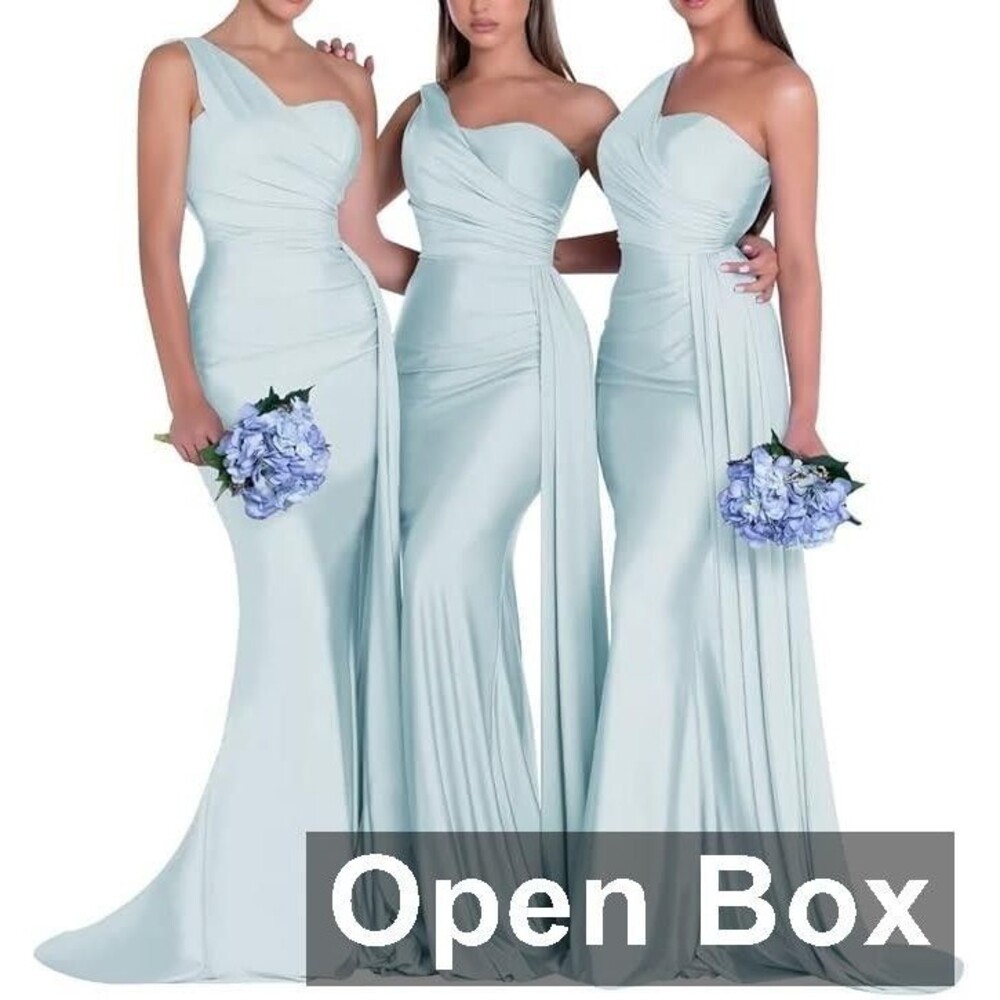 KMQSY Satin Long Ruched, One Shoulder Formal Dress